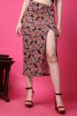 POPWINGS Casual Abstract Print Twist Knot Long Pencil Slit Skirt for Women...