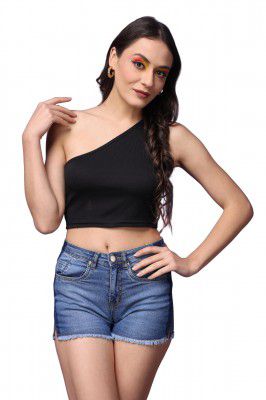 POPWINGS Casual One Shoulder Ribbed Crop Top for Women || Sleeveless Crop Top for Women || Latest Stylish Women Crop Top for Summer || Ribbed Crop Top for Women