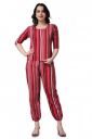 POPWINGS Casual Pink Striped Printed Regular Relaxed Loose Fit Women Top and Jogger Combo Set...