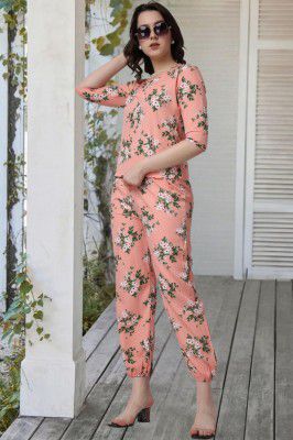 POPWINGS Casual Printed Top and Joggers Co-Ord Set for Women