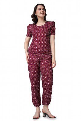 POPWINGS Casual Printed Top and Joggers Set for Women || Stylish Summer Co-Ords Set for Women || Round-Neck Top and Joggers Combo Set for Women
