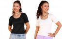 POPWINGS Casual Solid Square Neck Short Sleeves Summer Wear Tops Combo for Women...