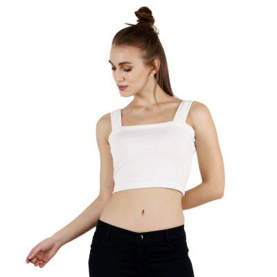 POPWINGS Solid Casual Sleeveless Regular-Fit Crop Tops for Women with Front Chain| Crop Tops for Women Stylish Western Summer Wear