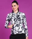 POPWINGS Women Casual Azure Blue Floral Print Hooded Pocket Sweatshirt ...