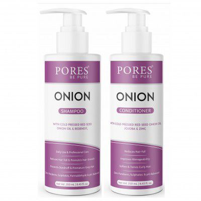 PORES Be Pure Onion Shampoo and Conditioner Combo for Hair Growth & Hair Thickness | Sulfate & Paraben Free | Anti-Dandruff, Hair Fall Control, Deep Nourishment for Dry & Damaged Hair | Unisex Formula