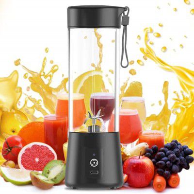 Portable 6-Blade Juicer Blender with built-in Jar, Juicer Mixer Bottle,Fruit Juicer Machine,USB Rechargeable Personal Size Juicer Grinder for Juices,Protein&Milk Shakes (Black, 380ml)