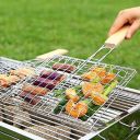 Portable Barbecue,BBQ Grill,Barbeque Sticks,BBQ Stand,Barbecue Grids,Barbeque Grill,Net Basket Roast Grilling Tray Chromium Plated with Wooden Handle for Fish, Meat, Vegetable, Steak, {Small Size}...