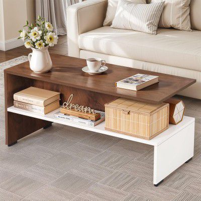 Portable Wooden Centre Table with Open Partition Storage