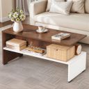 Portable Wooden Centre Table with Open Partition Storage...