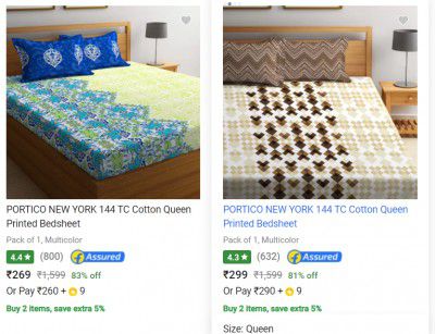 PORTICO Printed Bedsheet up to 83% off