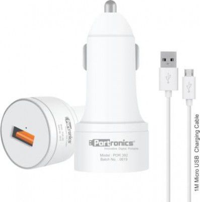 Portronics 15 W Turbo Car Charger (White, With USB Cable)