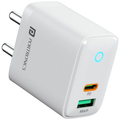 Portronics 35W Adapto 35B Dual Port Fast Charging Adaptor (White)
