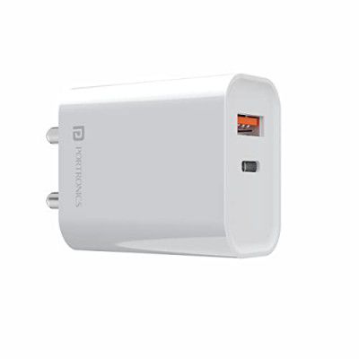 Portronics Adapto 45 20W Mach USB & Type-C Dual Output Super Fast Charger,(White)