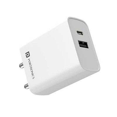 Portronics Adapto 70 33W Fast Charger Adapter with Dual Output (USB + Type C) Supports PPS Charging Via Type C Port, 27W Dash, Warp 27W, Dart, Super Dart 27W(White)
