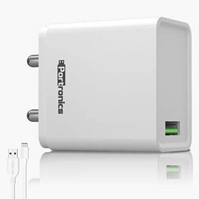 Portronics Adapto One,18W 3A Mach USB Charging Adaptor Comes 1M Type C Cable Single Port Wall Charger for iPhone 11/Xs/Xs Max/Xr/X/8/7/6/Plus, Ipad Pro/Air 2/Mini 3/Mini 4, Samsung S4/S5, White