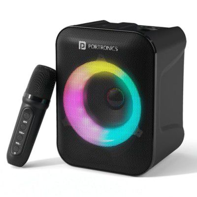 Portronics Apollo One 20W Wireless Bluetooth Portable Speaker with Wireless Karaoke Mic Black)