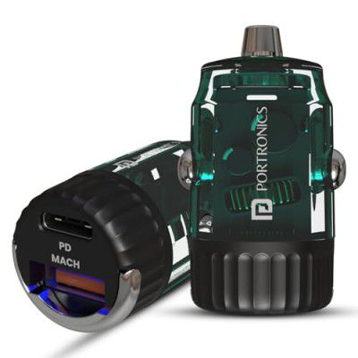 Portronics Car Power View 36W Car Charger, Dual Port (18W USB Type-A & 36W Type-C) (Black)