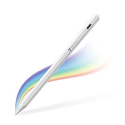 Portronics Glide Stylus Pencil for iPad Tablets with Angle Tilt Sensitivity, Palm Rejection, Attaches Magnetically, Battery LED Indicator, Type-C Charging, Stylus Pen for iPads (White)