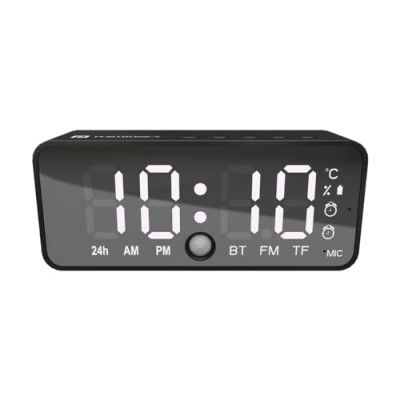 Portronics Pixel 4 Digital Smart Alarm Clock with 5W Speaker, In-Built Mic, 2 Alarm Setting, Motion Sensor, BT5.3V, Indoor Temperature Sensor, 12/24hr Mode, In-Built FM, Micro SD Card, Type C Charging