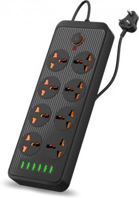 Portronics Power Plate 7 2500W with 6 + 8 Socket Extension Boards (Black, 3 m, With USB Port)
