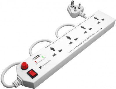 Portronics Power Plate Multiplug with USB Port, Cord, 1500 Watts 4 Socket Extension Boards (White, 1.5 m, With USB Port)