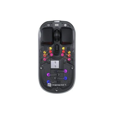 Portronics Toad 5 Transparent Bluetooth Mouse with 2.4 GHz & BT 5.3 Dual Wireless, Rechargeable, RGB Lights, Connect 3 Devices, Sleek Design for Laptop, Smartphone, Tablet (Black)