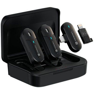 Portronics Vlogmate 2 Dual Wireless Microphone Noise Cancellation Lapel Mic, Video Recording, Live Streaming, (Black)