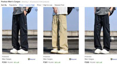 Poshax Mens Cargos Starts At 359/-