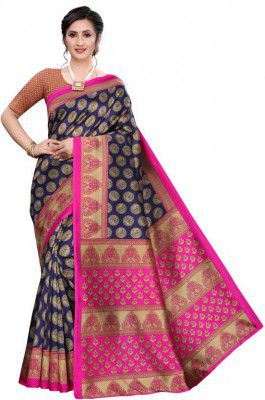 Poshyaa Fashion  Printed Daily Wear Art Silk Saree  (Dark Blue)