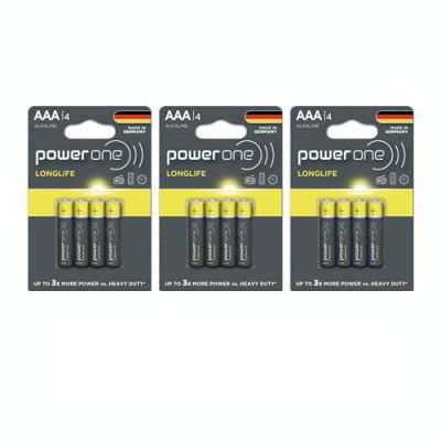 POWER ONE Longlife AAA Alkaline Battery- 12 Pieces