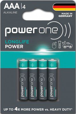 Power One Longlife Power AAA Alkaline Battery- 4 Pieces, Multi