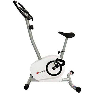PowerMax Fitness BU-515-AL502 Steel Magnetic Exercise Upright Bike, Grey, White