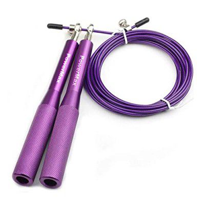 PowerMax Fitness JA-3 Skipping Rope for Unisex Adults with Aluminium Handles, Screw-Free Self-locking Jump Rope for Training, Exercise, Weight Loss, Crossfit, Boxing and HIIT Workouts (Colour - Purple