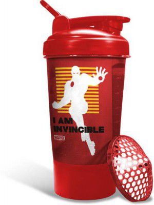 Powermax Fitness MSB-6S-IM-RED Ironman Protein Shaker Bottle with Single Storage 600 ml Shaker  (Pack of 1, Red, Plastic)