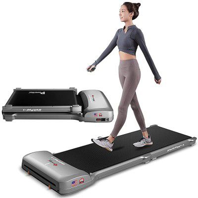 PowerMax Fitness WalkPad-5 4.0HP Peak Double Folded Ultra Thin Walking Fitness Treadmill with Remote Control (Grey)