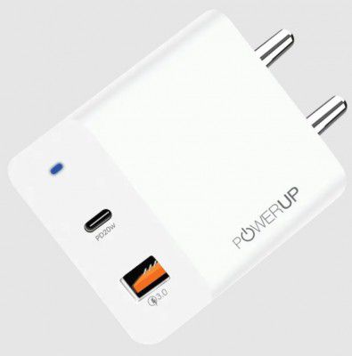 POWERUP 20W Type A & Type C 2-Port Fast Charger (Adapter Only, Multiple Safety Protection, White)