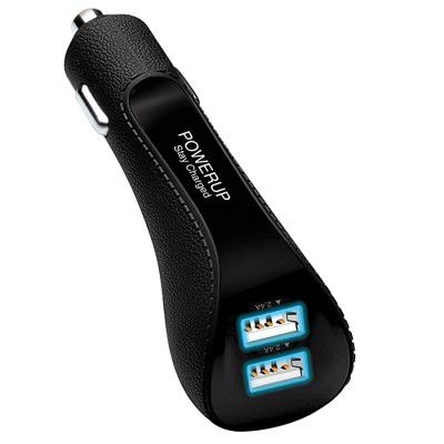 Powerup Stay Charged 4.8Amp Dual USB Port Car Charger for All Smartphones and Tablets - Black