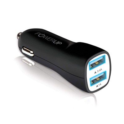 Powerup Stay Charged® Dual USB Port Compatible for All Smartphones and Tablets 3.4Amp High Speed Car Charger - Black