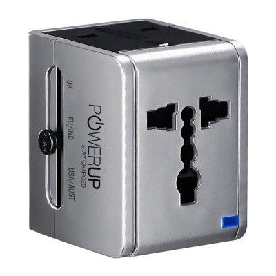 Powerup Stay Charged® Dual USB Ports Adapter Plug BIS Certified Universal Travel Charger - Silver
