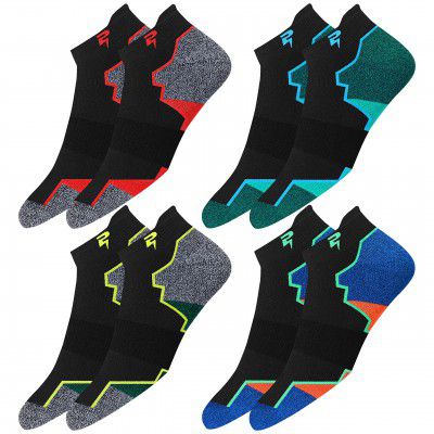 POWRSOX 4 Pairs Sports Socks for Men Moisture-Wicking, Compression, and Cushioning for Superior Performance and Comfort, Pack of 4, Free Size, Multicolor