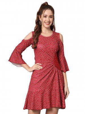 PPTOSS Women's Lycra Blend Modern Above The Knee Dress (OV-22-RED-M_Red
