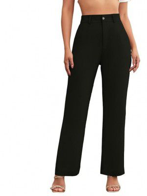PPTOSS Women's Poly Cotton Trousers Pants Relaxed Fit Boot Cut Ribbed Bell Bottom Trousers for Women