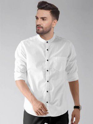 Praizy Men Regular Fit Solid Mandarin Collar Casual Shirt