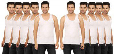 PRAKASAM COTTON Men's Combed Cotton Round Neck Sleeveless White Vest  (Gold)
