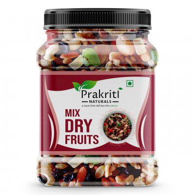 Prakriti Naturals Healthy Mix Dry Fruits (Almonds, Cashew, Green & Black Raisin, walnut, Apricot, cherry, kiwi, pineapple) Nuts and Dry Fruits (Jar pack) 500GM
