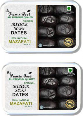 Pramix Black Dates | Soft Dates Select Premium Organic Handpicked Dates | Khajoor | Soft Dried Healthy Snack | Zero Added Sugar  (2*500 gm Packs) 