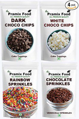 Pramix Premium Cake Decorative Combo of Sprinkles, Dark Chocolate Chips and Milk Chocolate Chips 200 gm ( Eack Pack Wt. 50 gm)