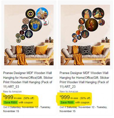 Pranee Designer MDF Wooden Wall Hanging upto 50% off + Apply ₹600 Coupon