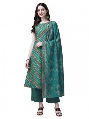 Pratham Blue Kurta Set for Women Cotton Blend Anarkali Printed Kurta