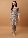 Pratham Blue Kurta Set for Women Cotton Blend Straight Printed Kurta Set for Women with Pant...